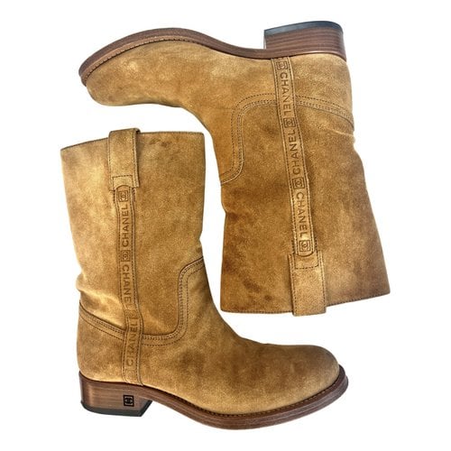 Pre-owned Chanel Biker Boots In Camel