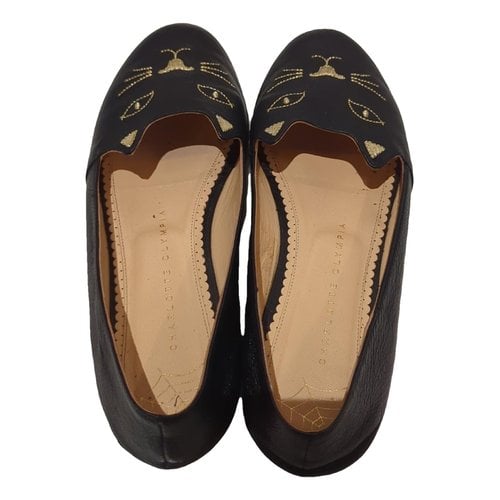 Pre-owned Charlotte Olympia Leather Flats In Black