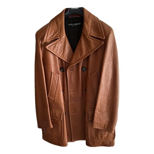 Pre-owned Dolce & Gabbana Leather Peacoat In Camel