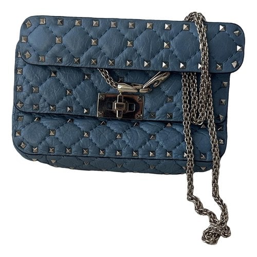Pre-owned Valentino Garavani Rockstud Spike Leather Handbag In Blue