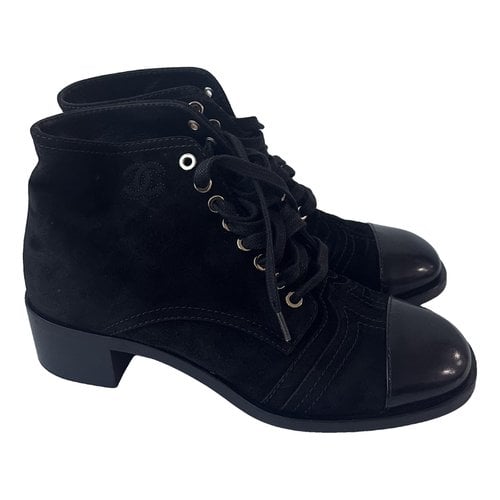Pre-owned Chanel Lace Up Boots In Black