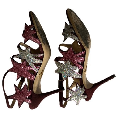 Pre-owned Charlotte Olympia Glitter Sandals In Burgundy