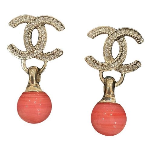 Pre-owned Chanel Cc Crystal Earrings In Gold