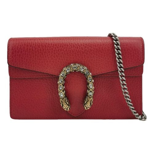 Pre-owned Gucci Dionysus Super Mini Leather Handbag In Red