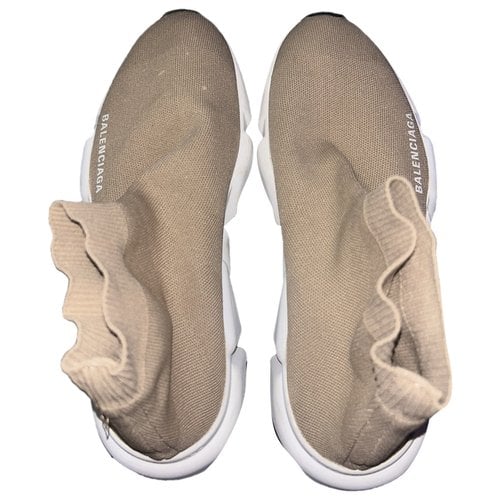Pre-owned Balenciaga Speed Cloth Trainers In Beige