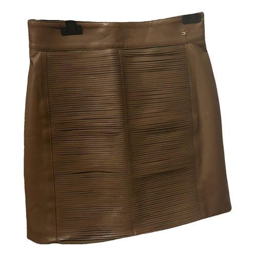 Pre-owned Elisabetta Franchi Leather Mini Skirt In Brown