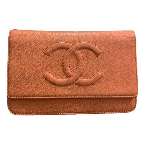 Pre-owned Chanel Wallet On Chain Leather Crossbody Bag In Orange