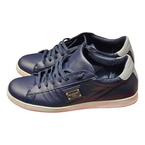 Pre-owned Philipp Plein Leather Low Trainers In Blue