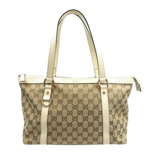 Pre-owned Gucci Abbey Cloth Tote In Beige