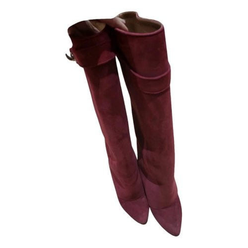 Pre-owned Givenchy Shark Leather Western Boots In Burgundy
