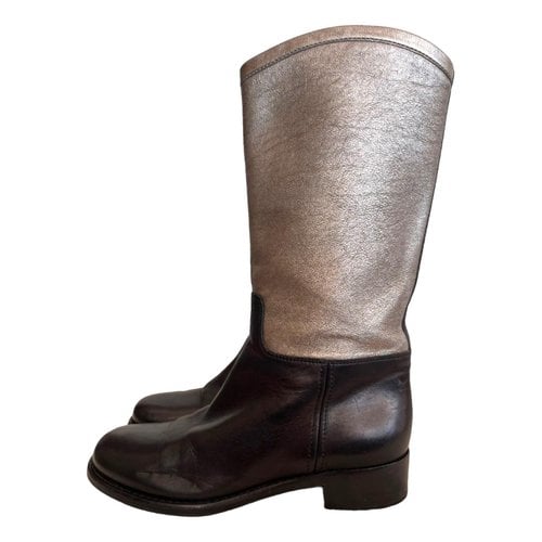Pre-owned Chanel Leather Riding Boots In Metallic