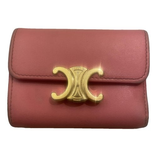 Pre-owned Celine Triomphe Leather Wallet In Pink