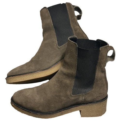 Pre-owned Tommy Hilfiger Leather Boots In Khaki