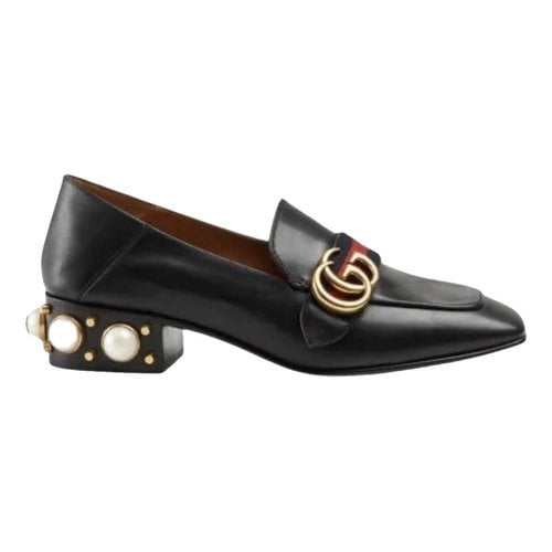 Pre-owned Gucci Marmont Leather Flats In Black