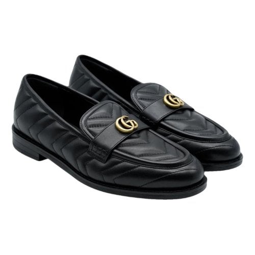 Pre-owned Gucci Marmont Leather Flats In Black