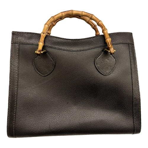 Pre-owned Gucci Diana Bamboo Leather Tote In Black