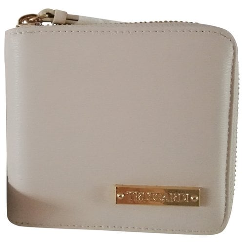 Pre-owned Trussardi Vegan Leather Card Wallet In White