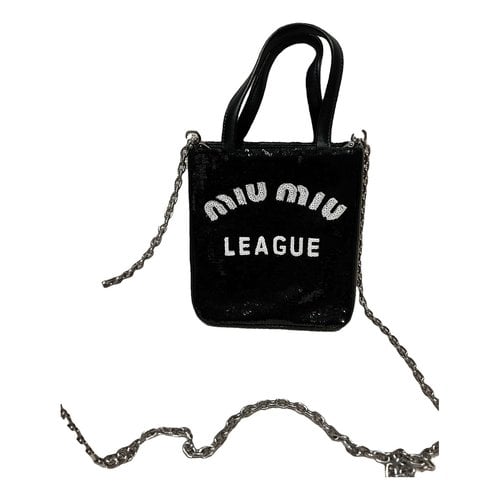 Pre-owned Miu Miu Miu Logo Glitter Crossbody Bag In Black