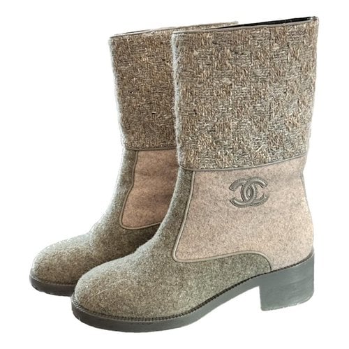 Pre-owned Chanel Tweed Boots In Grey