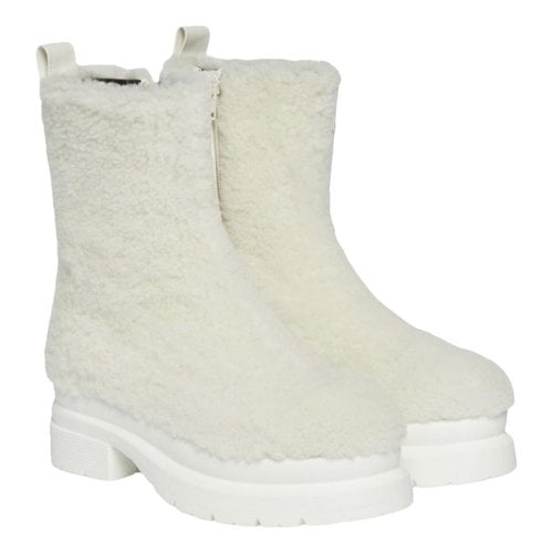 Pre-owned Jw Anderson Faux Fur Ankle Boots In White