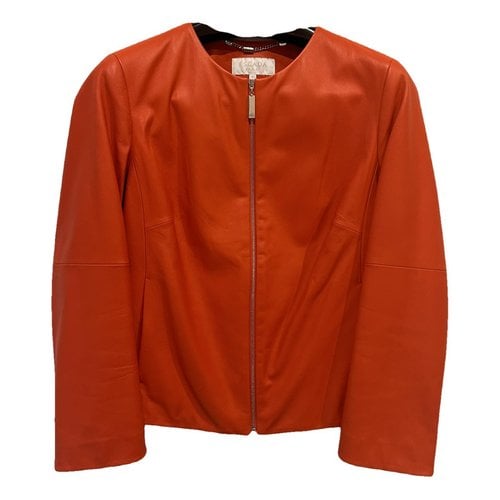 Pre-owned Escada Leather Jacket In Orange
