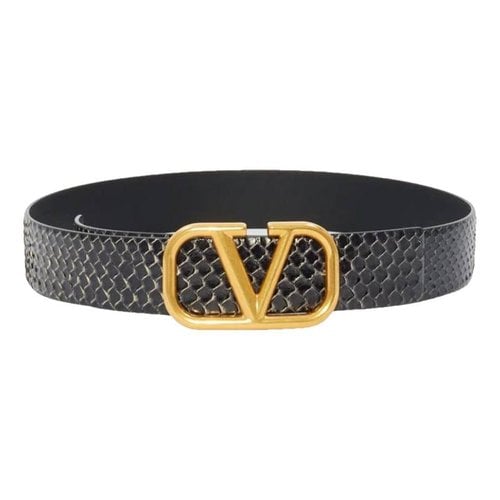 Pre-owned Valentino Garavani Vlogo Python Belt In Black