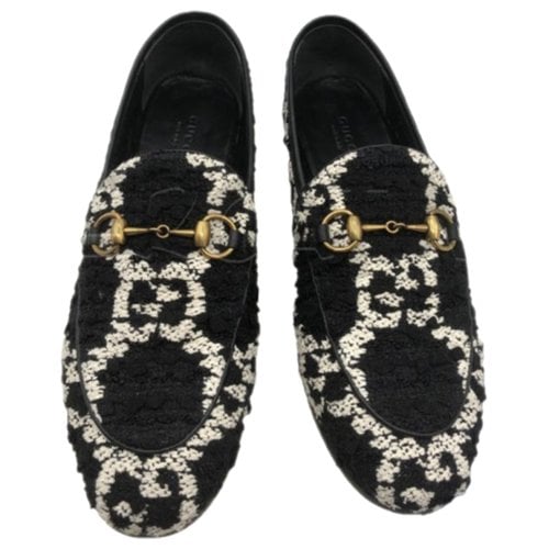 Pre-owned Gucci Brixton Tweed Flats In Black