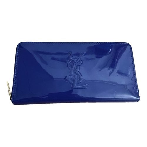 Pre-owned Saint Laurent Belle De Jour Patent Leather Wallet In Blue