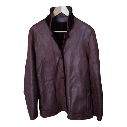 Pre-owned Burberry Leather Coat In Burgundy