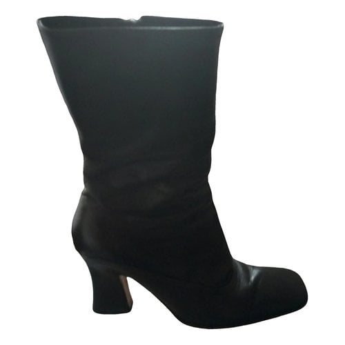 Pre-owned Prada Leather Boots In Anthracite
