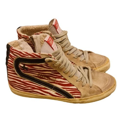 Pre-owned Golden Goose Mid Star Leather High Trainers In Red