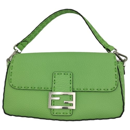 Pre-owned Fendi Baguette Leather Handbag In Green