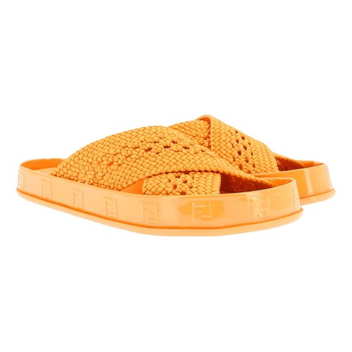 Pre-owned Fendi Cloth Sandals In Orange