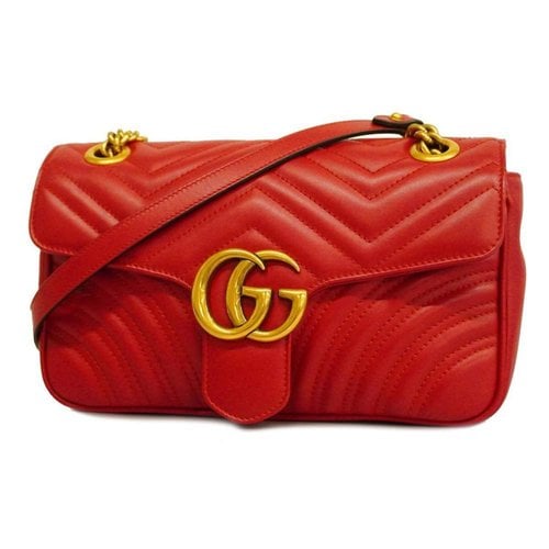 Pre-owned Gucci Marmont Leather Handbag In Red