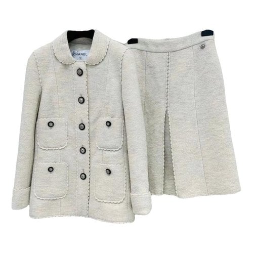 Pre-owned Chanel Wool Skirt Suit In White