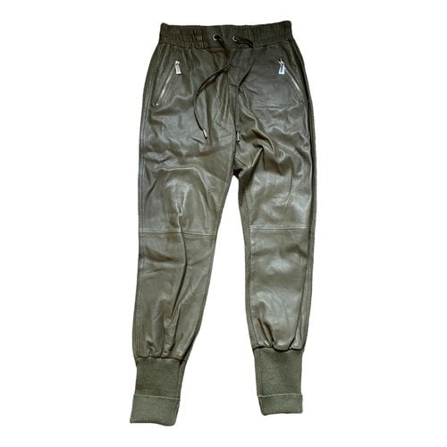 Pre-owned Pinko Leather Trousers In Khaki