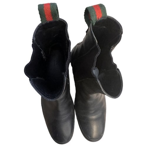 Pre-owned Gucci Leather Riding Boots In Black