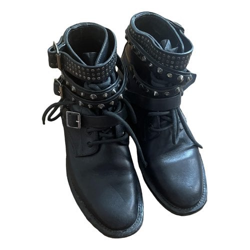 Pre-owned Saint Laurent Leather Biker Boots In Black
