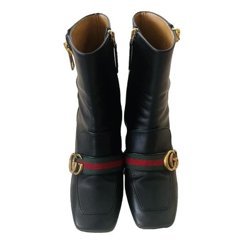 Pre-owned Gucci Marmont Leather Boots In Black