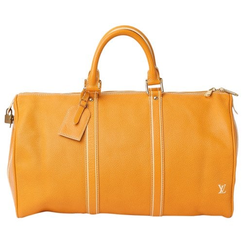 Pre-owned Louis Vuitton Keepall Leather Travel Bag In Orange
