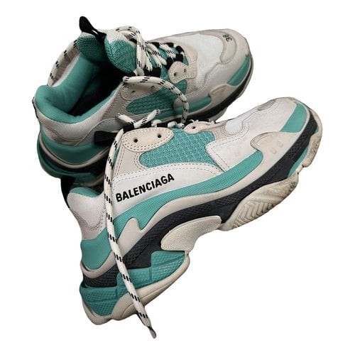 Pre-owned Balenciaga Triple S Leather Trainers In Green