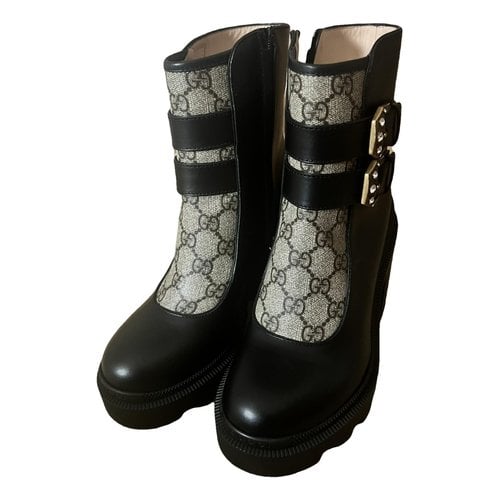 Pre-owned Gucci Dionysus Patent Leather Boots In Black