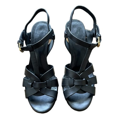Pre-owned Saint Laurent Tribute Leather Sandal In Black