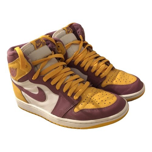 Pre-owned Nike Leather High Trainers In Burgundy