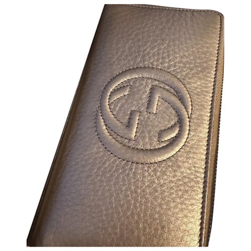 Pre-owned Gucci Leather Card Wallet In Gold
