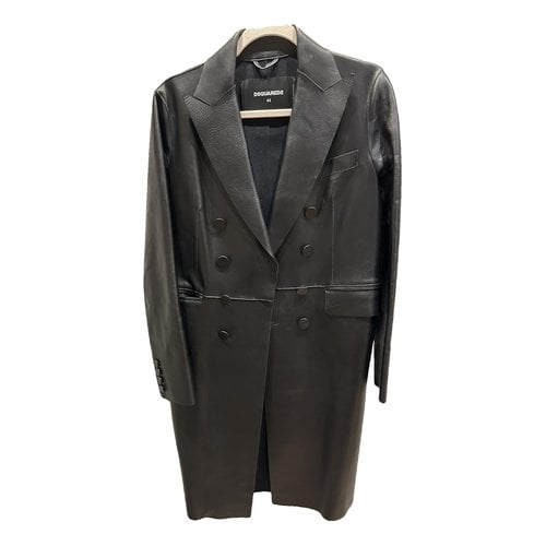 Pre-owned Dsquared2 Leather Coat In Black