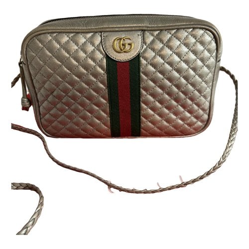 Pre-owned Gucci Laminated Leather Crossbody Bag In Silver