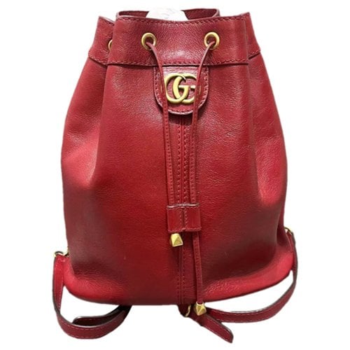 Pre-owned Gucci Gg Marmont Bucket Leather Handbag In Red