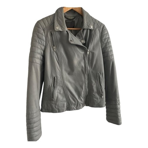 Pre-owned Muubaa Leather Biker Jacket In Grey