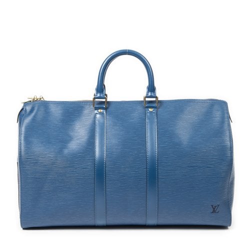 Pre-owned Louis Vuitton Keepall Leather 24h Bag In Blue